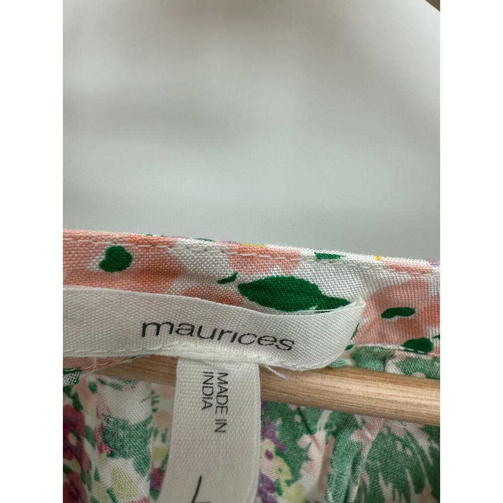 Maurices Floral‎ Blouse Size L Spring Office Career Lightweight Ruffle Feminine - Picture 4 of 7